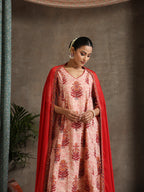 Floral Printed Pure Cotton Anarkali Kurta With Palazzos And Dupatta