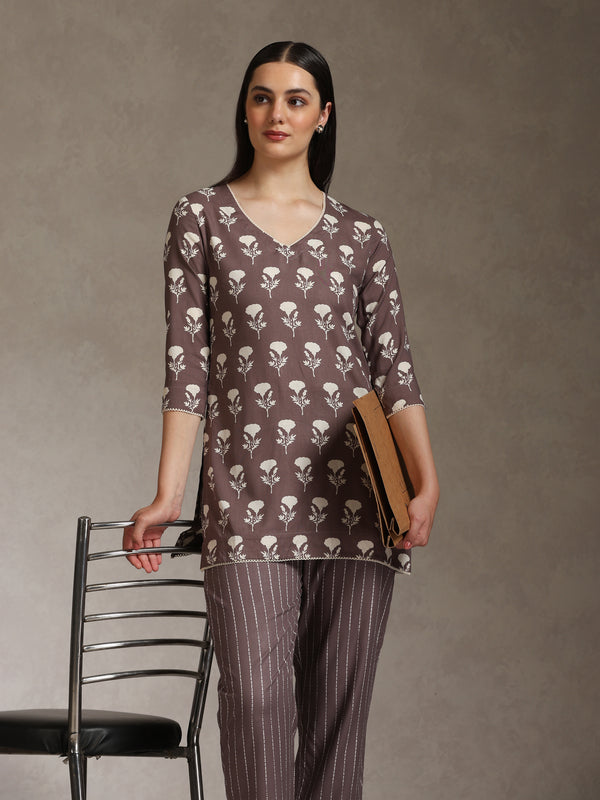 Floral Printed V-Neck Cotton Cord Set