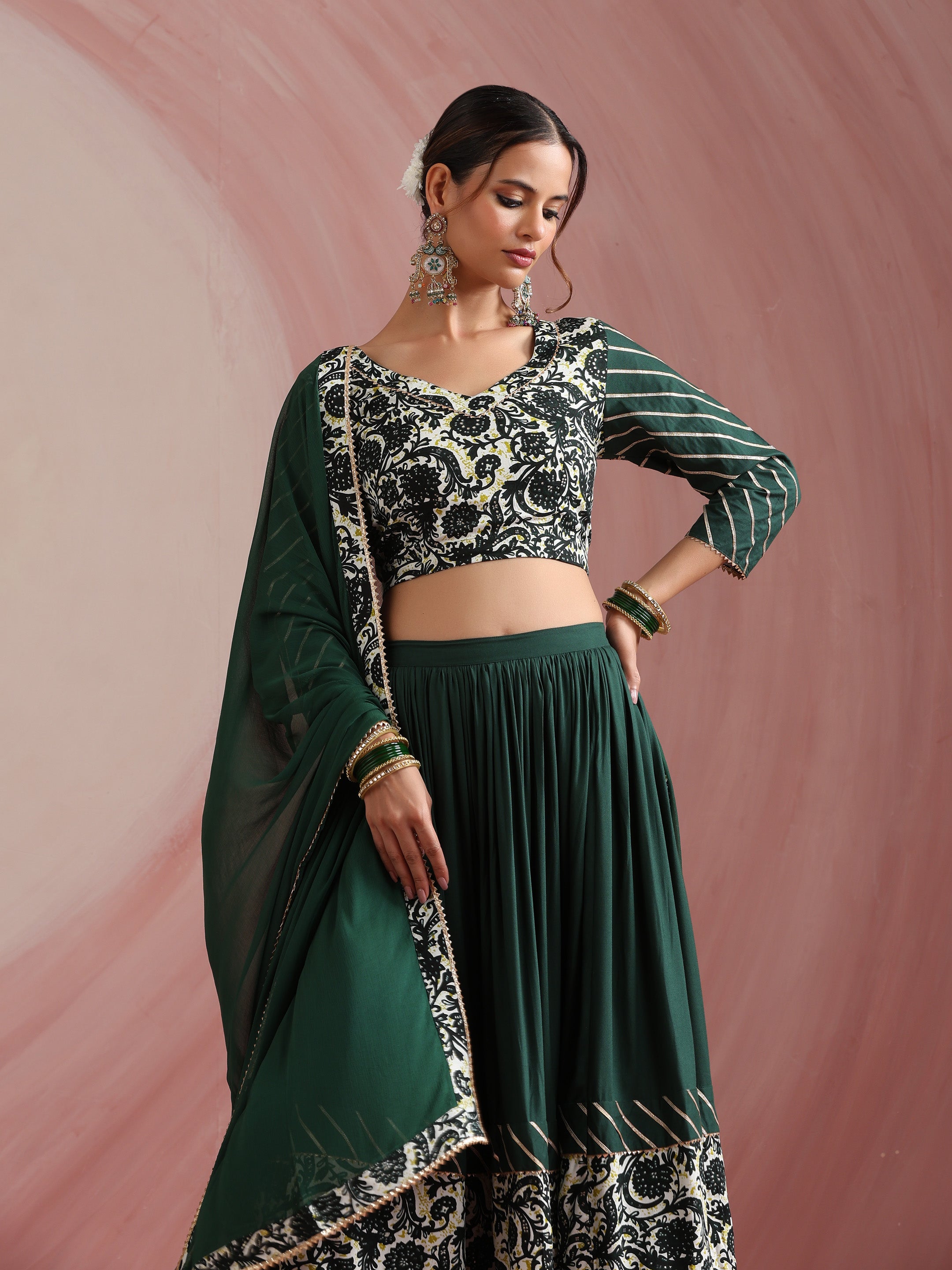 Embroidered Sequinned Ready To Wear Lehenga & Blouse With Dupatta