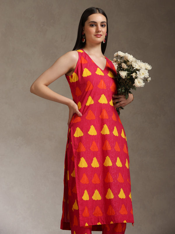 Khushal K Women Geometric Printed Cotton Kurta set