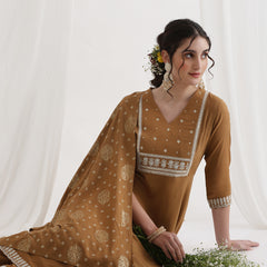 Khushal K Ethnic Motifs Brown  Anarkali Sequinned Kurta set