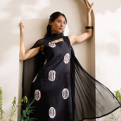 Khushal K Women Cotton Kurta And Palazzo With Dupatta Set - Black