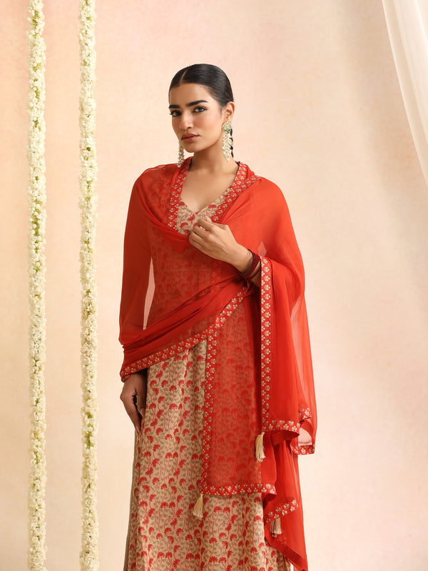 Women Floral Printed V-Neck Kurta with Trousers & Dupatta