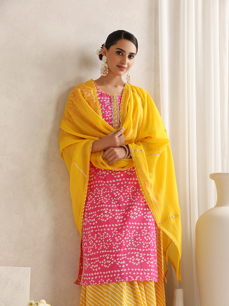 Khushal K  Printed Round Neck Pure Cotton Straight Kurta set