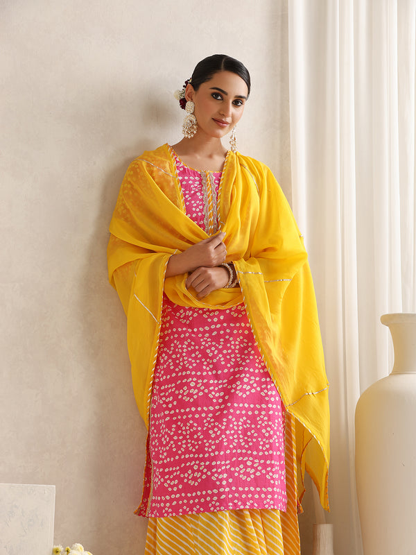 Khushal K  Printed Round Neck Pure Cotton Straight Kurta set