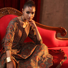 Khushal K Women Cotton kurta and palazzo with dupatta set - Rust
