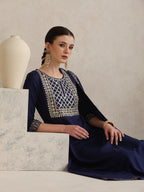 Floral Embroidered Sequinned Round Neck Anarkali Kurta With Palazzos & Dupatta