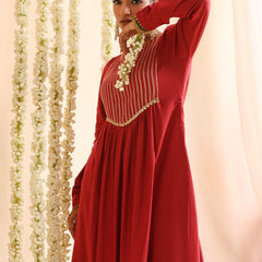 Ethnic Motifs Woven Design Thread Work A-Line Kurta With Palazzos
