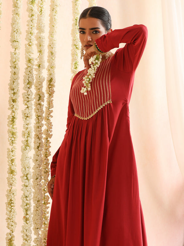 Ethnic Motifs Woven Design Thread Work A-Line Kurta With Palazzos