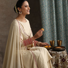 Geometric Embroidered Mirror Work A-Line Kurta With Sharara & Dupatta