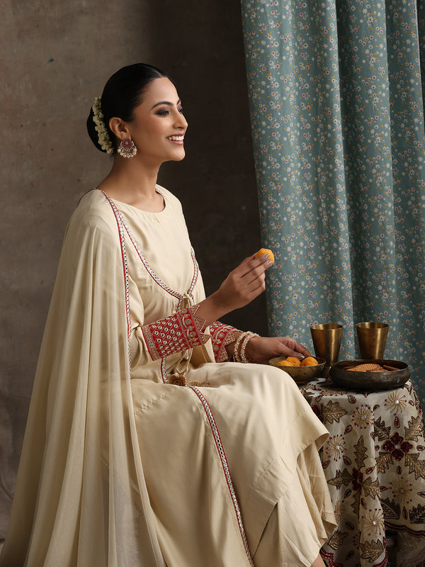 Geometric Embroidered Mirror Work A-Line Kurta With Sharara & Dupatta