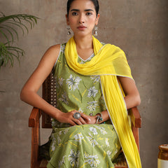 Floral Printed V-Neck Pure Cotton Straight Kurta With Palazzo & Dupatta