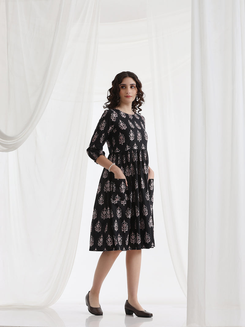 Women Floral Print Fit & Flare Mini Dress