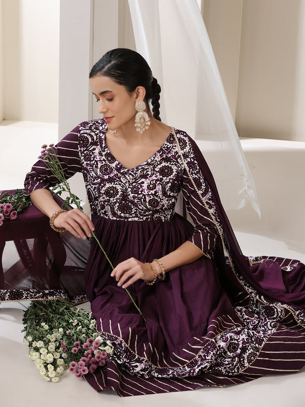 Khushal K Floral Printed Empire V Neck Gotta Patti Anarkali Kurta set