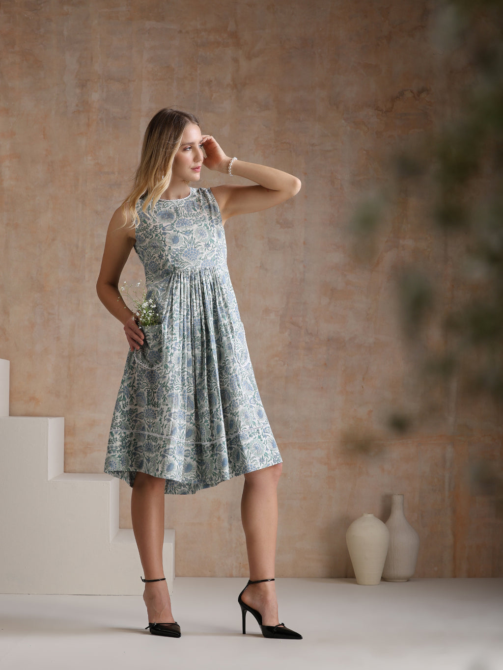 Floral Printed Cotton Fit & Flare Dress