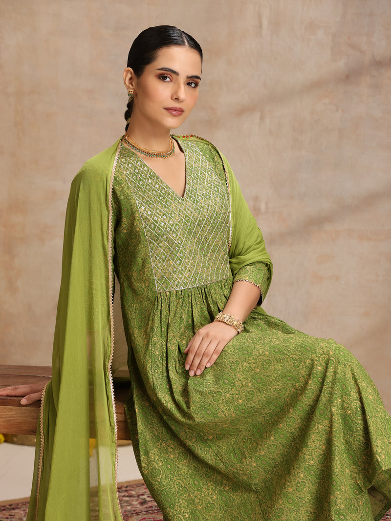Women Ethnic Motifs Printed Sequinned Anarkali Kurta with Trousers & Dupatta