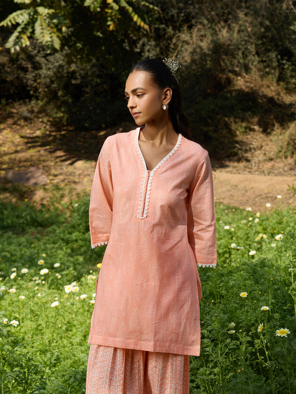 Khushal K Women Printed Regular Pure Cotton peach Kurta & Farsi Salwar