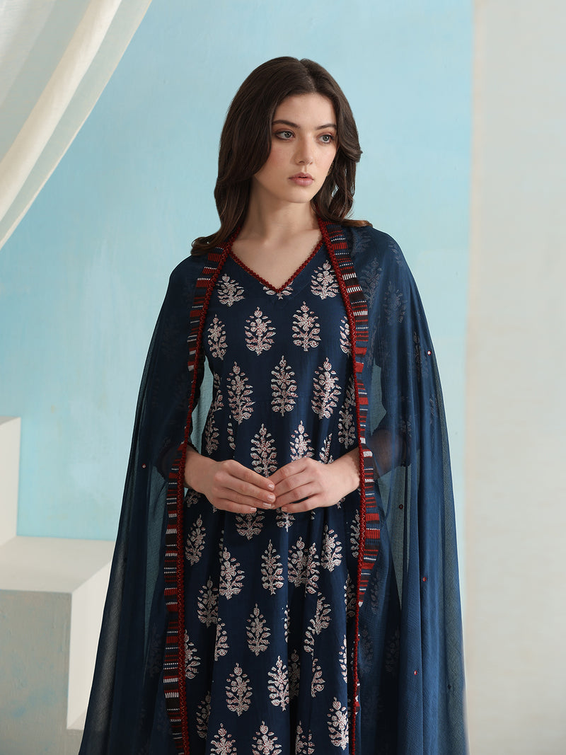 Khushal K Floral Printed V-Neck Pure Cotton Kurta set