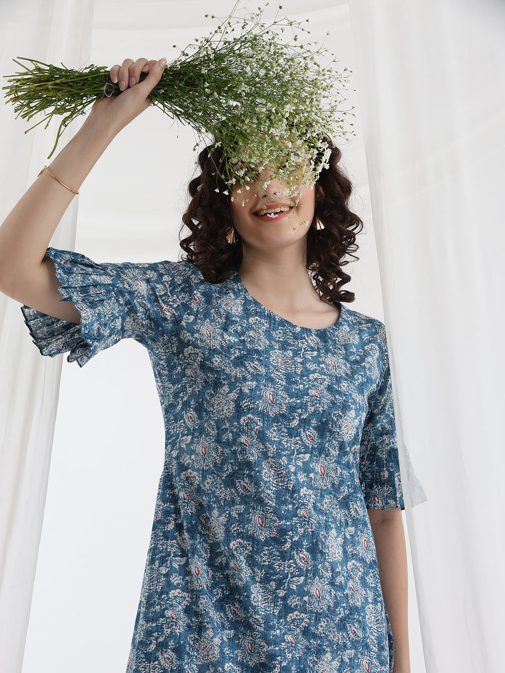 Women Floral Printed Cotton A-Line Above Knee Dress