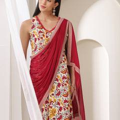 Khushal K Floral Printed V-Neck Pure Cotton Straight Kurta set