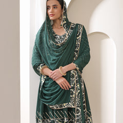 Floral Yoke Design V-Neck Pleated Anarkali Kurta With Palazzos & Dupatta