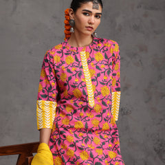 Khushal K Women Cotton Kurta Palazzo Dupatta Set - Pink