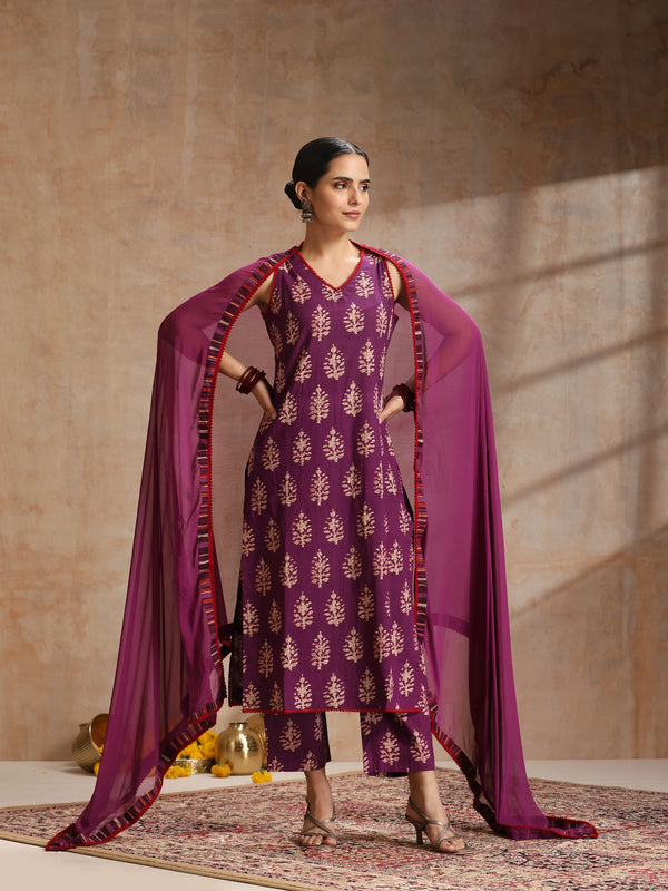 Women Ethnic Motifs Printed Regular Pure Cotton Kurta with Trousers & Dupatta