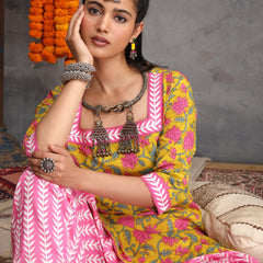 Khushal K Women Cotton Kurta Farsi Salwar Set - Yellow