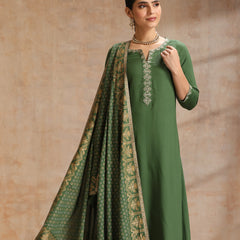 Ethnic Motifs Embroidered V-Neck Thread Work Kurta With Trousers & Dupatta