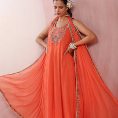 Ethnic Motifs Embroidered Round Neck Thread Work Kurta With Palazzos & Dupatta
