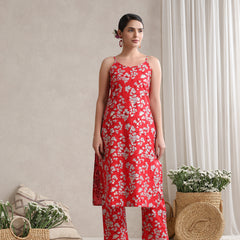 Red Floral & Polka Fusion Cotton Cord Set