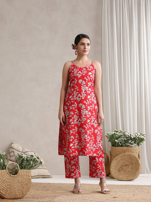 Red Floral & Polka Fusion Cotton Cord Set