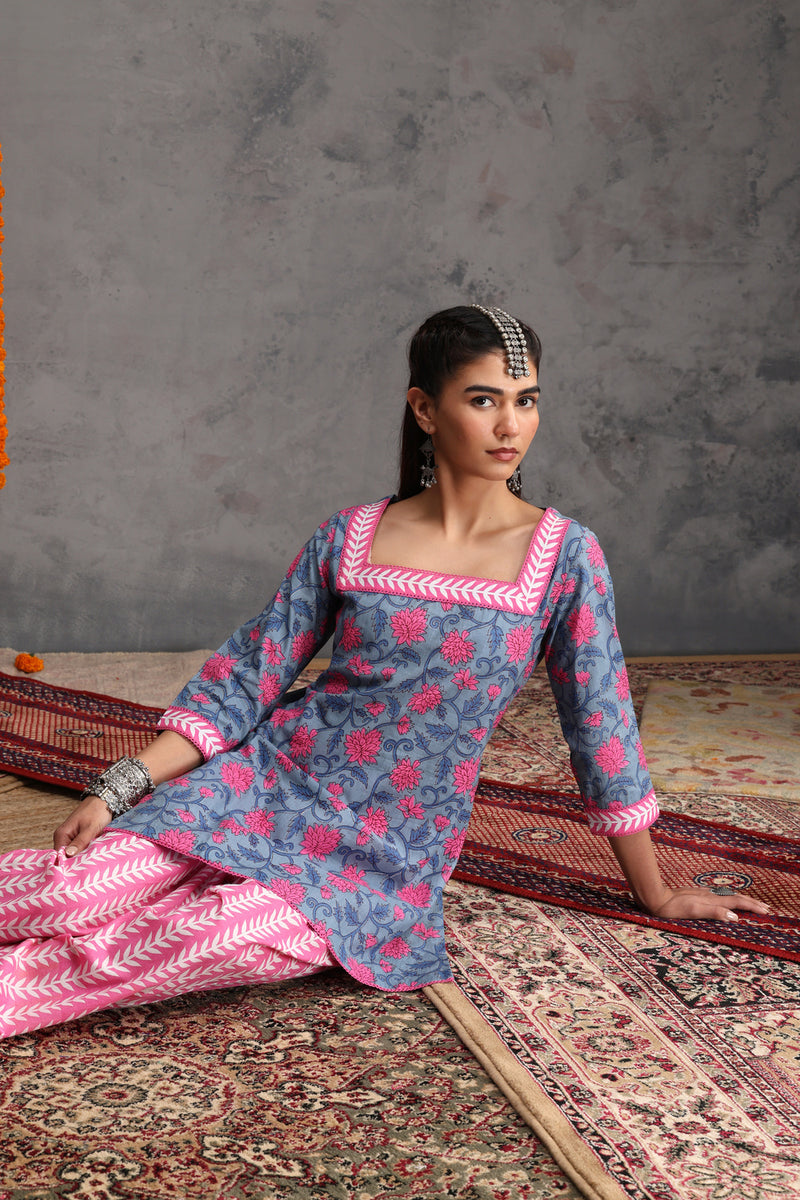 Khushal K Women Cotton Kurta Farsi Salwar Set - Blue