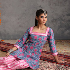 Khushal K Women Cotton Kurta Farsi Salwar Set - Blue