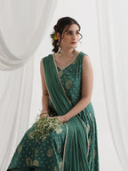 Foil Printed Sweetheart Neck Kurta With Trousers & Dupatta