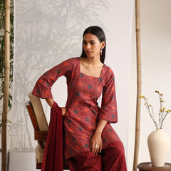Khushal K Women Cotton kurti and Farshi Salwar with dupatta set - Maroon