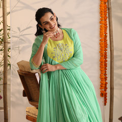 Khushal K Women Cotton Kurta and Palazzo With Dupatta Set - Green