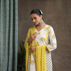 Floral Printed Pure Cotton Straight Kurta With Palazzos And Dupatta