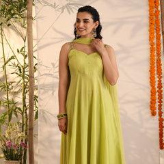 Khushal K Women Cotton Kurta and Palazzo With Dupatta Set - Green