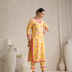 Floral Printed V-Neck Pure Cotton Straight Kurta With Palazzos And Dupatta