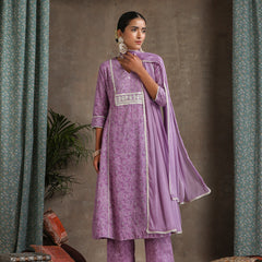 Purple and white Kurta with trouser & dupatta