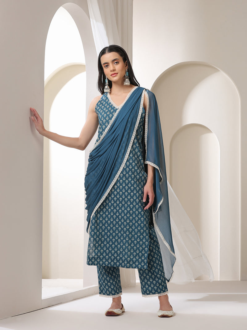 Women Ethnic Motifs Printed Regular Pure Cotton Kurta with Palazzos & With Dupatta