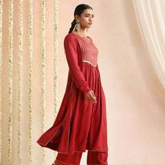 Ethnic Motifs Woven Design Thread Work A-Line Kurta With Palazzos