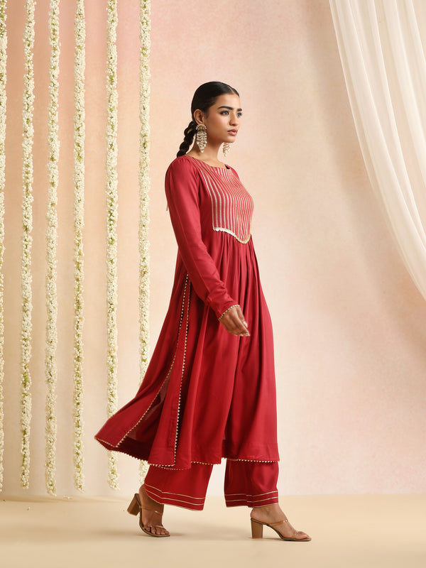 Ethnic Motifs Woven Design Thread Work A-Line Kurta With Palazzos