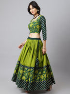 Floral Printed Cotton Lehenga & Blouse With Dupatta