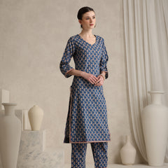 Floral Printed V-Neck Pure Cotton Kurta With Palazzos And Dupatta