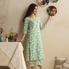 Khushal K Women Floral Printed Regular Pure White Cotton Kurta & Palazzo With Dupatta