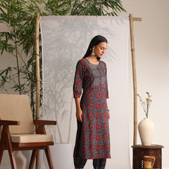 Khushal K Women Cotton kurta and Afghani Salwar with dupatta set - Blue