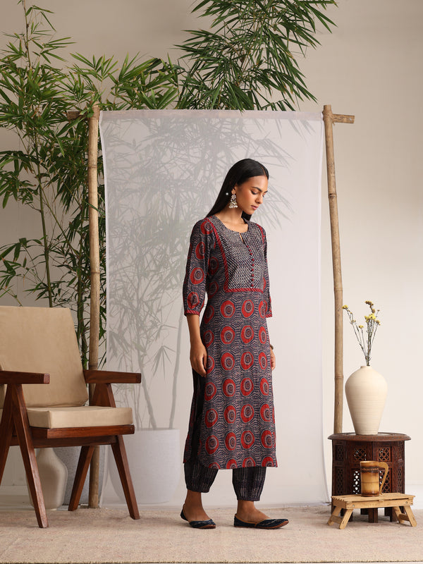 Khushal K Women Cotton kurta and Afghani Salwar with dupatta set - Blue