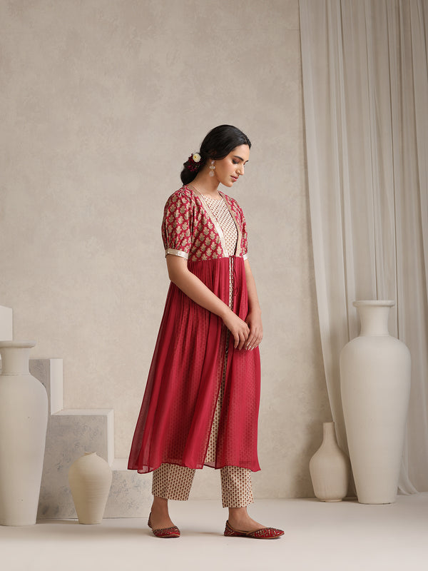 Traditional Jacket Style Cord Set with Printed Inner & Trouser